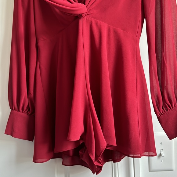 Long Sleeve Red Tie Romper - Picture 2 of 3
